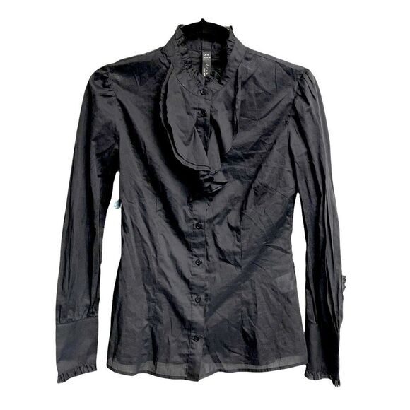 ARITZIA Community Organic Cotton Button Front Blouse Black XS - Picture 1 of 7